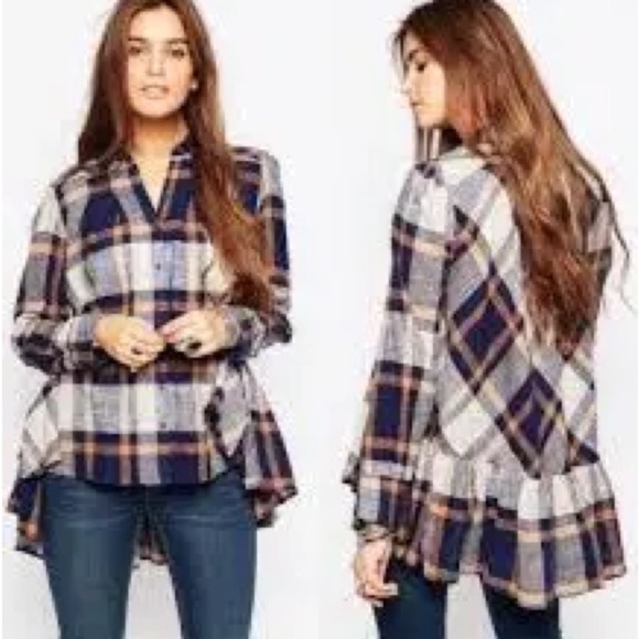 Free People Peppy Plaid Oversized Button Down Shirt Size XS Cabincore - Picture 2 of 8